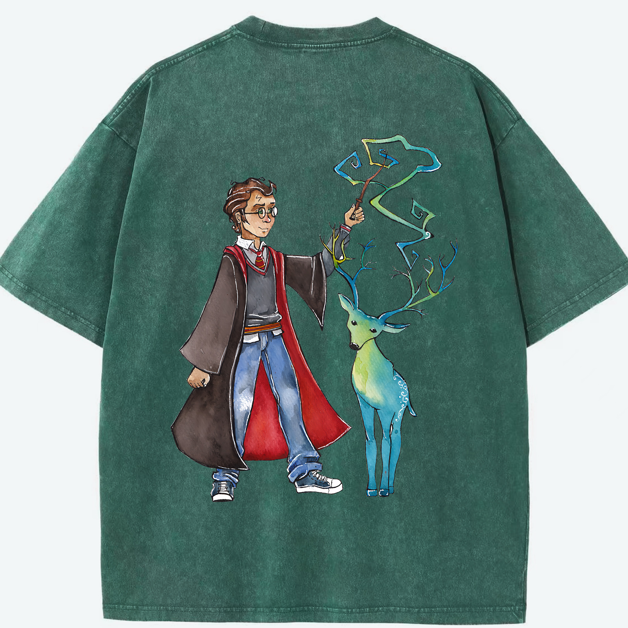 （画像用） Harry Potter ハリー・ポッターシリーズ 綿100% ヴィンテージ風 半袖Tシャツ（背面プリント）